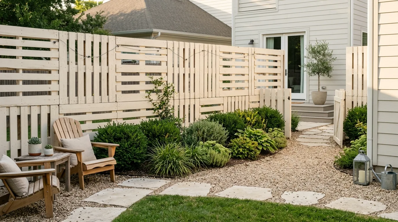 Painted Pallet Fence in a Minimal Backyard